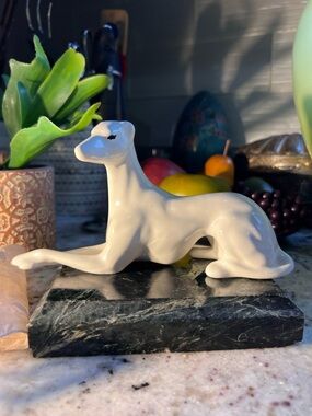 Vintage White Ceramic Greyhound Figurine base NOT included